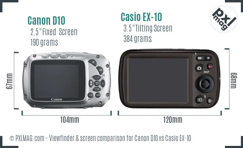 Canon D10 vs Casio EX-10 Screen and Viewfinder comparison