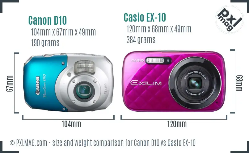 Canon D10 vs Casio EX-10 size comparison