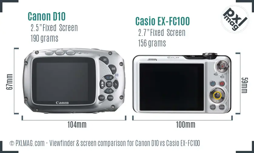 Canon D10 vs Casio EX-FC100 Screen and Viewfinder comparison