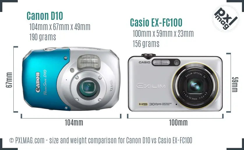 Canon D10 vs Casio EX-FC100 size comparison