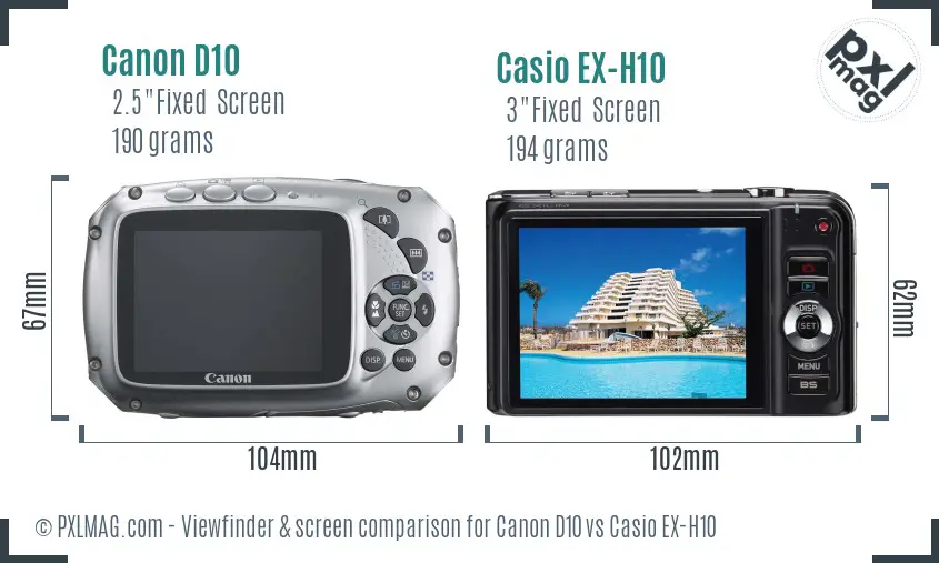 Canon D10 vs Casio EX-H10 Screen and Viewfinder comparison Canon D10 vs Casio EX-H10 Screen and Viewfinder comparison