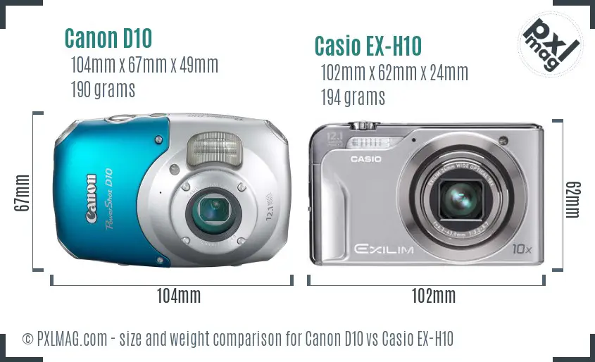 Canon D10 vs Casio EX-H10 size comparison Canon D10 vs Casio EX-H10 size comparison