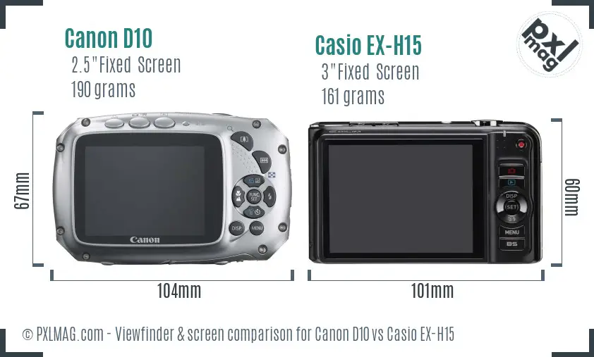 Canon D10 vs Casio EX-H15 Screen and Viewfinder comparison