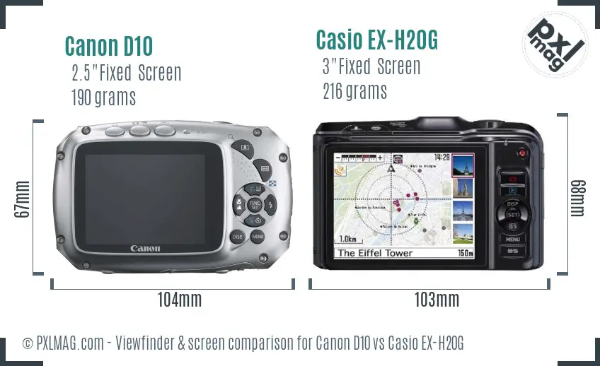 Canon D10 vs Casio EX-H20G Screen and Viewfinder comparison