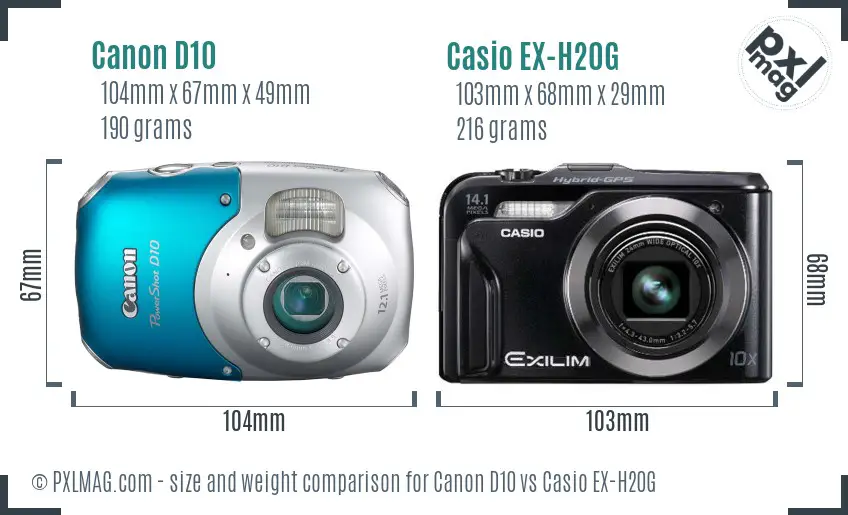 Canon D10 vs Casio EX-H20G size comparison