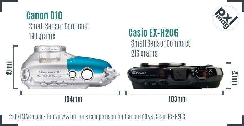 Canon D10 vs Casio EX-H20G top view buttons comparison