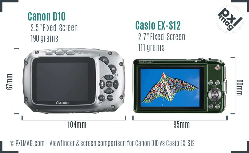 Canon D10 vs Casio EX-S12 Screen and Viewfinder comparison