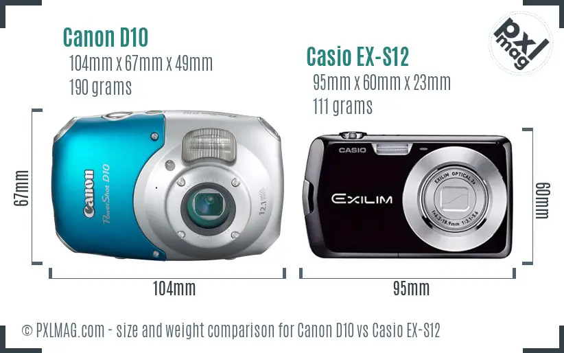 Canon D10 vs Casio EX-S12 size comparison