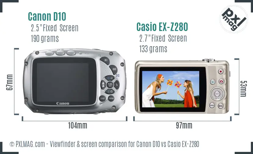 Canon D10 vs Casio EX-Z280 Screen and Viewfinder comparison