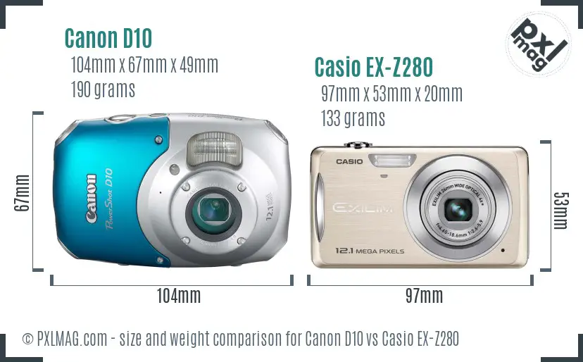 Canon D10 vs Casio EX-Z280 size comparison