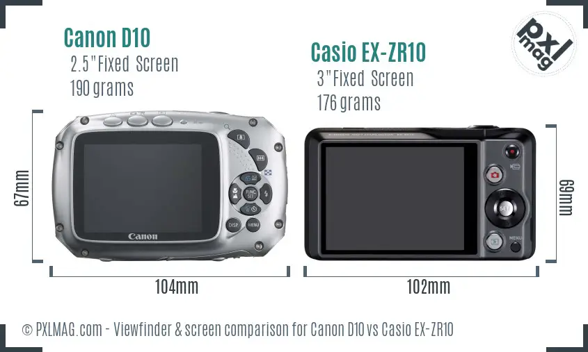 Canon D10 vs Casio EX-ZR10 Screen and Viewfinder comparison