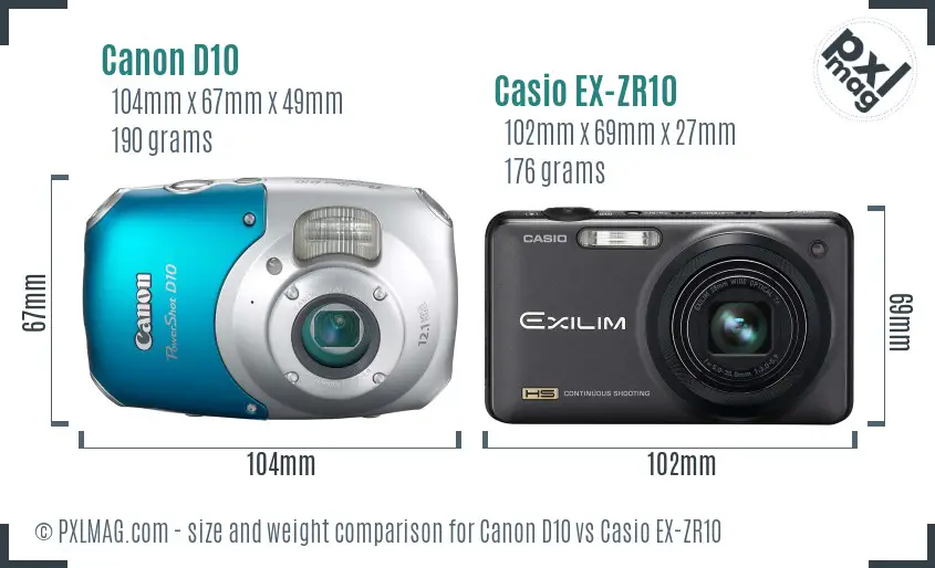 Canon D10 vs Casio EX-ZR10 size comparison