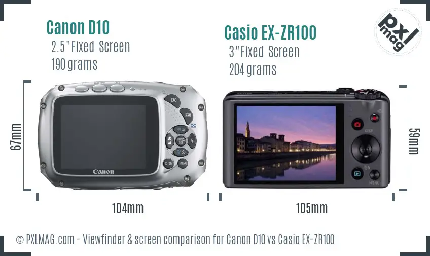 Canon D10 vs Casio EX-ZR100 Screen and Viewfinder comparison Canon D10 vs Casio EX-ZR100 Screen and Viewfinder comparison