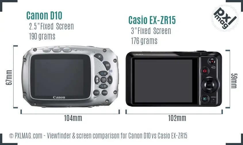 Canon D10 vs Casio EX-ZR15 Screen and Viewfinder comparison Canon D10 vs Casio EX-ZR15 Screen and Viewfinder comparison
