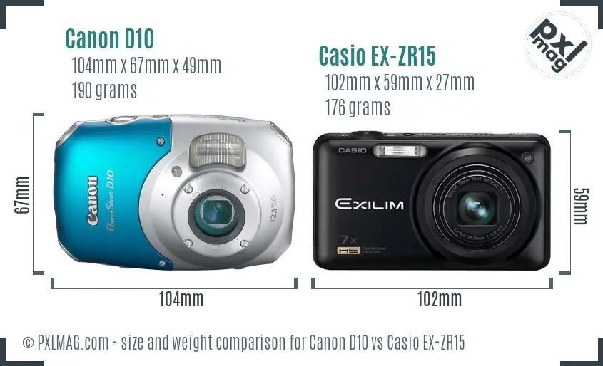 Canon D10 vs Casio EX-ZR15 size comparison Canon D10 vs Casio EX-ZR15 size comparison