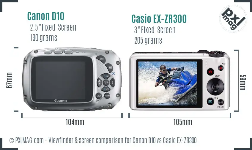 Canon D10 vs Casio EX-ZR300 Screen and Viewfinder comparison