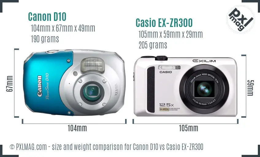 Canon D10 vs Casio EX-ZR300 size comparison