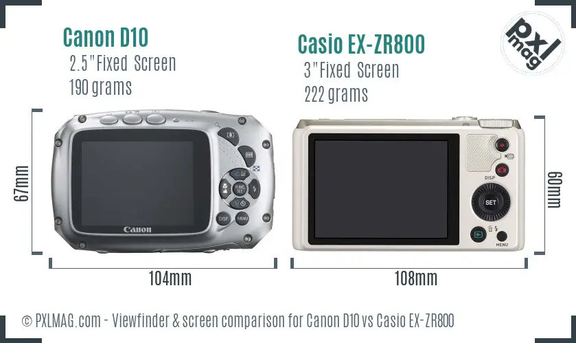 Canon D10 vs Casio EX-ZR800 Screen and Viewfinder comparison