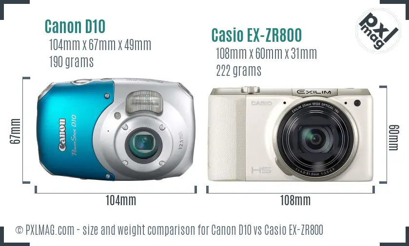 Canon D10 vs Casio EX-ZR800 size comparison