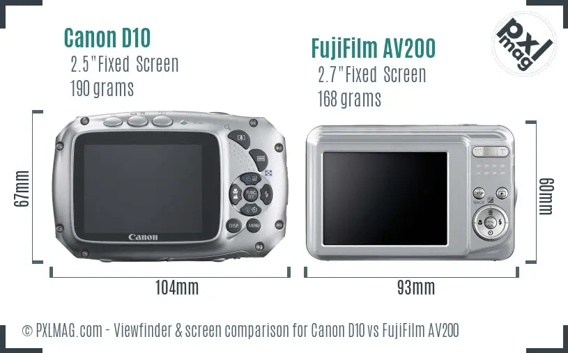 Canon D10 vs FujiFilm AV200 Screen and Viewfinder comparison