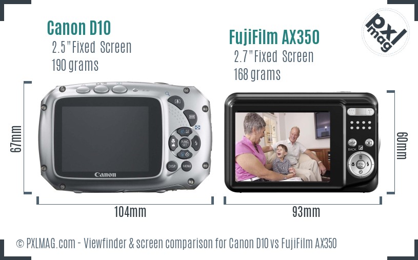 Canon D10 vs FujiFilm AX350 Screen and Viewfinder comparison