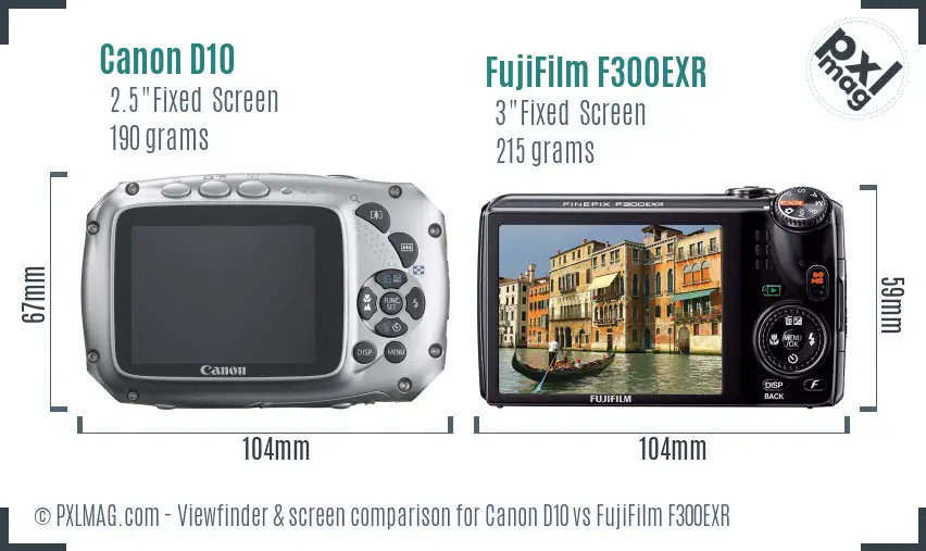 Canon D10 vs FujiFilm F300EXR Screen and Viewfinder comparison