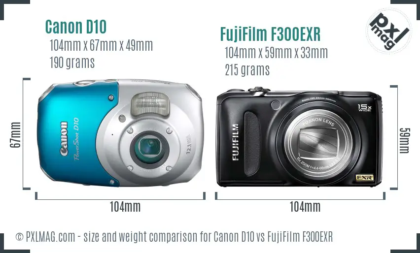 Canon D10 vs FujiFilm F300EXR size comparison