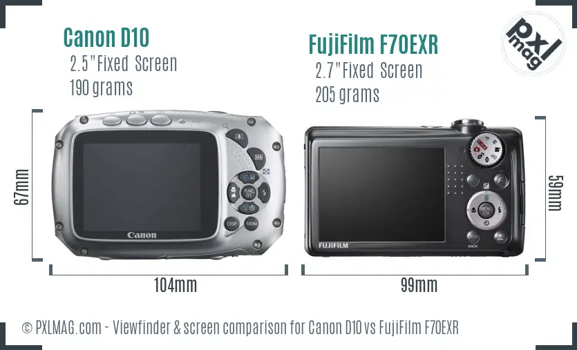 Canon D10 vs FujiFilm F70EXR Screen and Viewfinder comparison Canon D10 vs FujiFilm F70EXR Screen and Viewfinder comparison