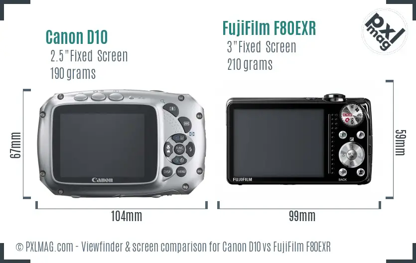 Canon D10 vs FujiFilm F80EXR Screen and Viewfinder comparison