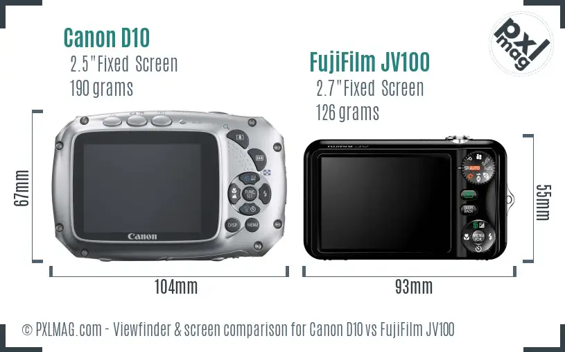 Canon D10 vs FujiFilm JV100 Screen and Viewfinder comparison
