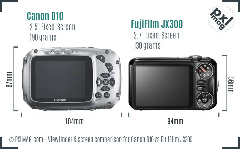 Canon D10 vs FujiFilm JX300 Screen and Viewfinder comparison Canon D10 vs FujiFilm JX300 Screen and Viewfinder comparison