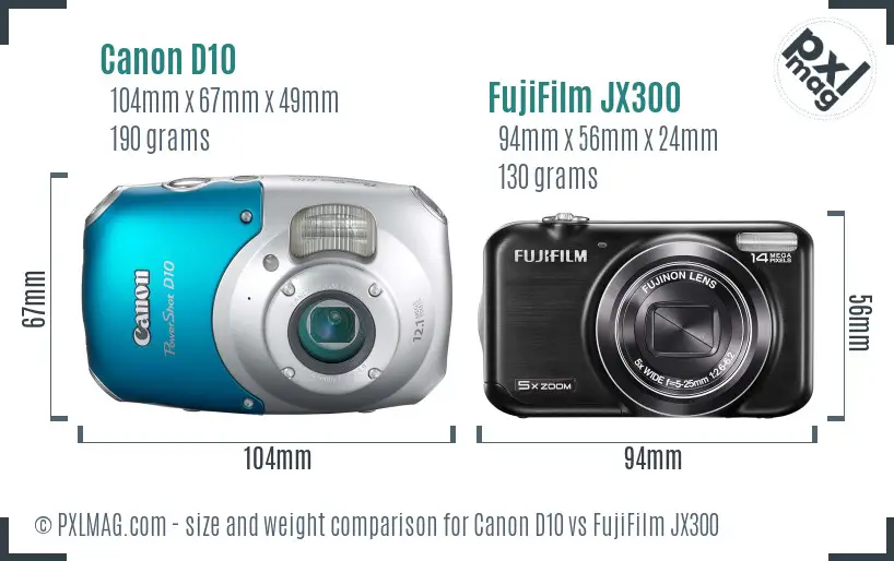 Canon D10 vs FujiFilm JX300 size comparison Canon D10 vs FujiFilm JX300 size comparison