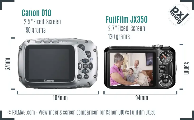 Canon D10 vs FujiFilm JX350 Screen and Viewfinder comparison