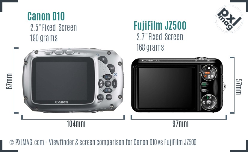 Canon D10 vs FujiFilm JZ500 Screen and Viewfinder comparison