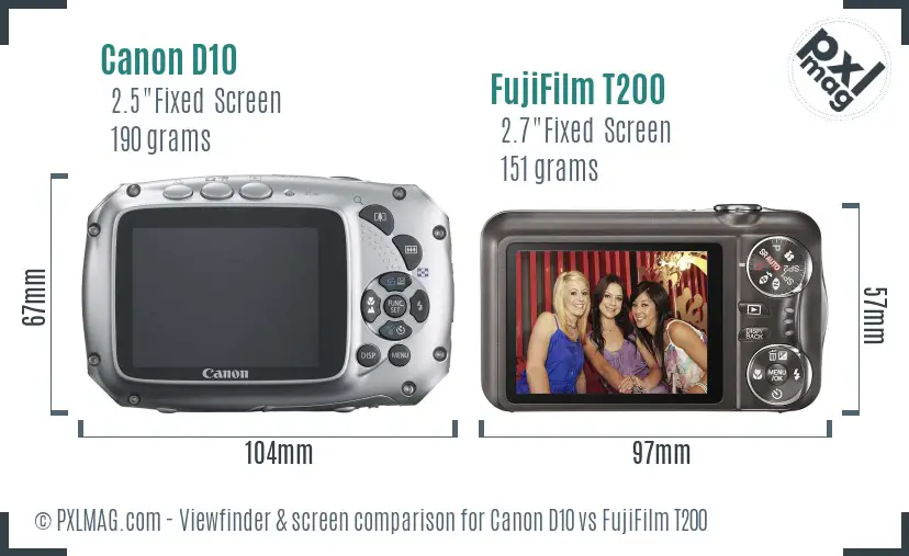 Canon D10 vs FujiFilm T200 Screen and Viewfinder comparison