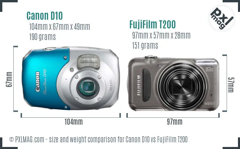 Canon D10 vs FujiFilm T200 size comparison