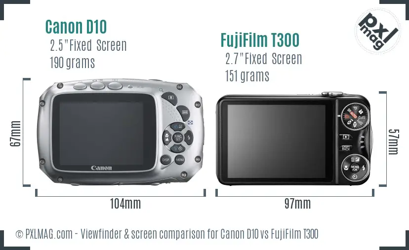 Canon D10 vs FujiFilm T300 Screen and Viewfinder comparison Canon D10 vs FujiFilm T300 Screen and Viewfinder comparison