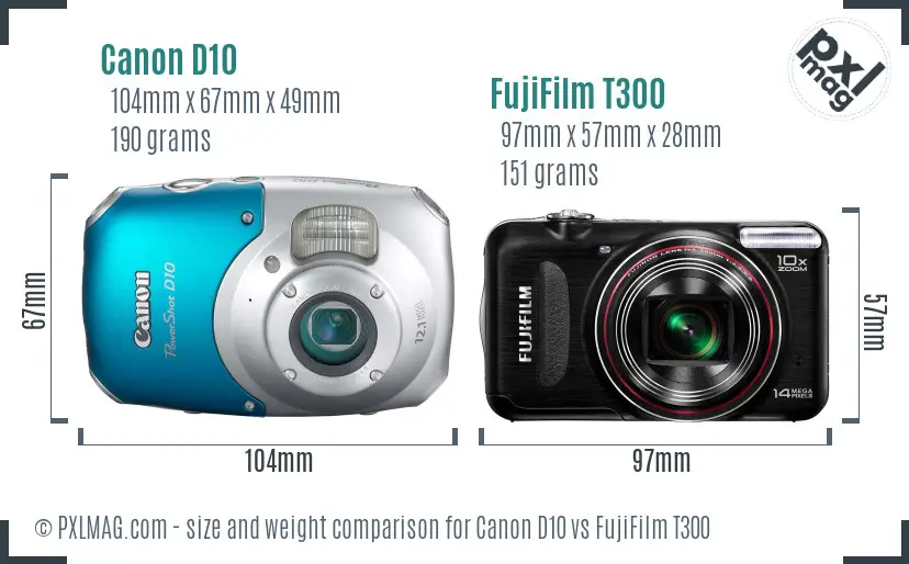 Canon D10 vs FujiFilm T300 size comparison Canon D10 vs FujiFilm T300 size comparison