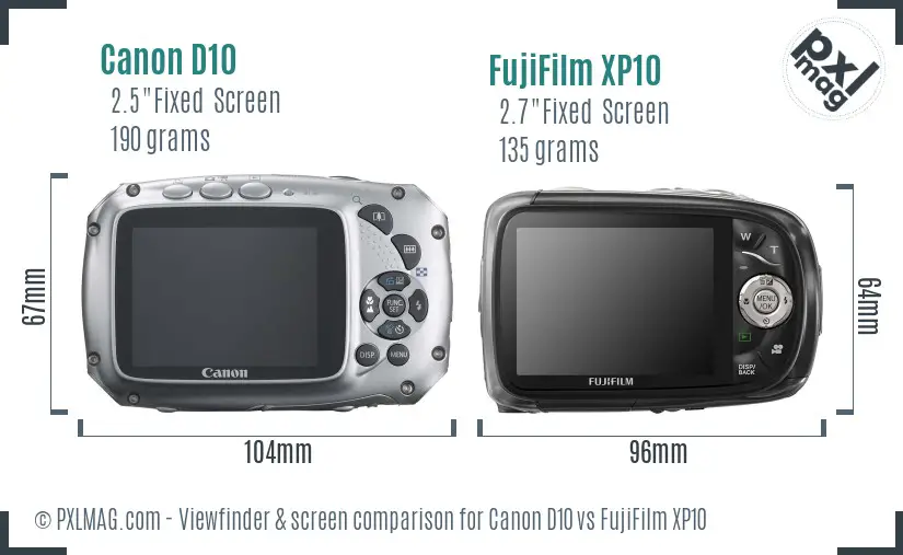 Canon D10 vs FujiFilm XP10 Screen and Viewfinder comparison