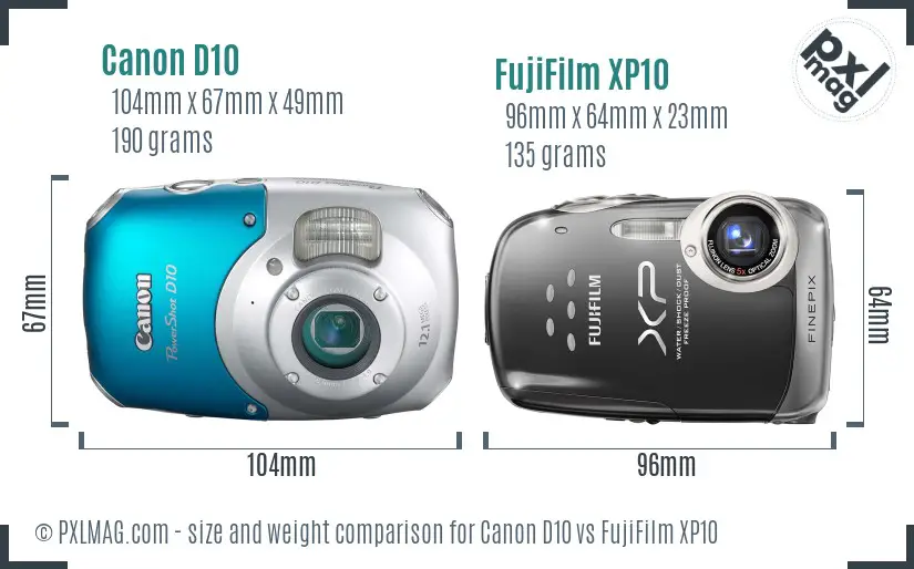 Canon D10 vs FujiFilm XP10 size comparison