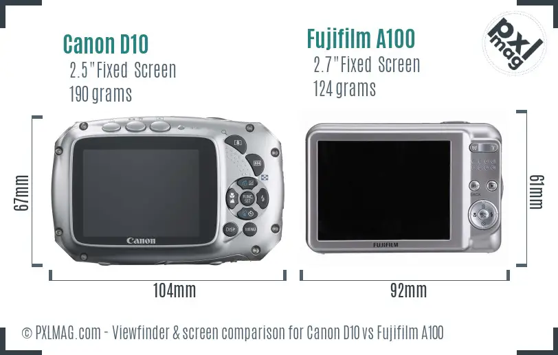 Canon D10 vs Fujifilm A100 Screen and Viewfinder comparison Canon D10 vs Fujifilm A100 Screen and Viewfinder comparison