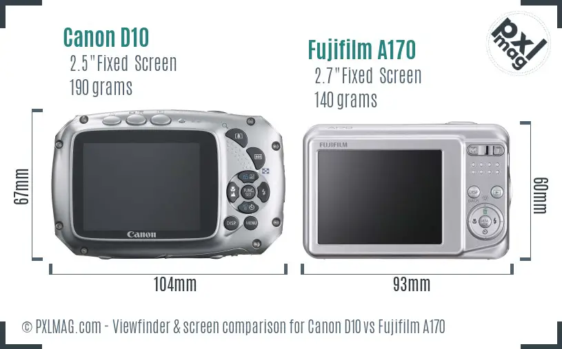 Canon D10 vs Fujifilm A170 Screen and Viewfinder comparison