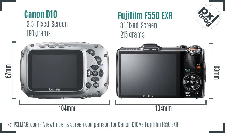 Canon D10 vs Fujifilm F550 EXR Screen and Viewfinder comparison