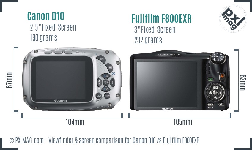 Canon D10 vs Fujifilm F800EXR Screen and Viewfinder comparison