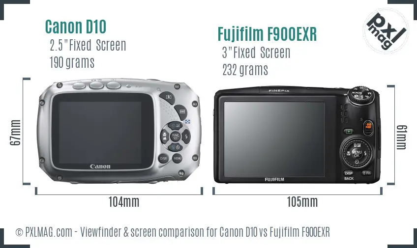Canon D10 vs Fujifilm F900EXR Screen and Viewfinder comparison