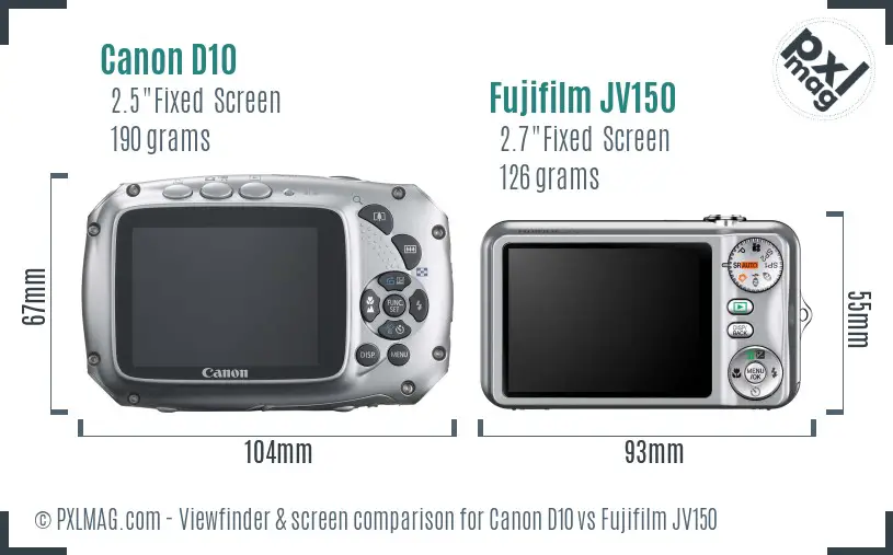 Canon D10 vs Fujifilm JV150 Screen and Viewfinder comparison