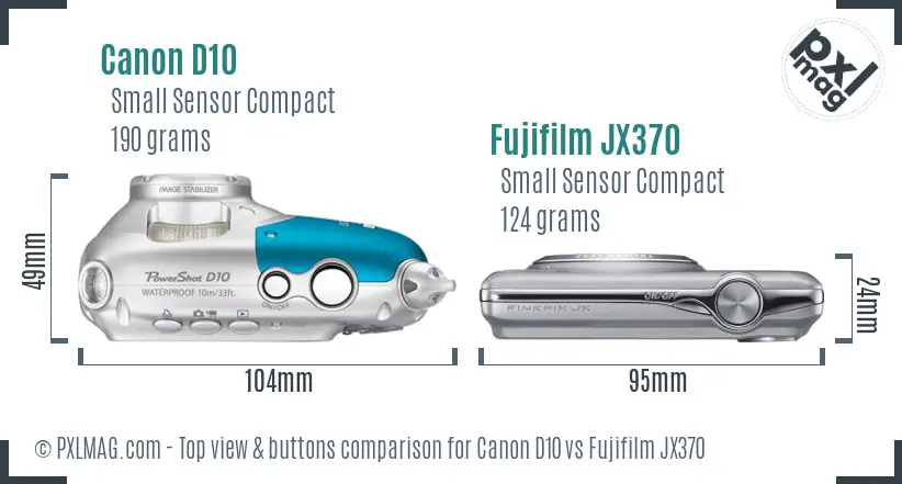 Canon D10 vs Fujifilm JX370 top view buttons comparison