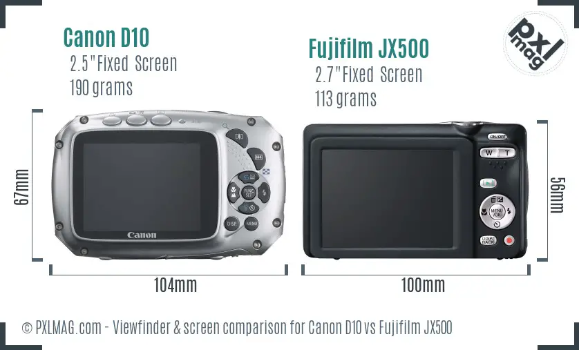 Canon D10 vs Fujifilm JX500 Screen and Viewfinder comparison