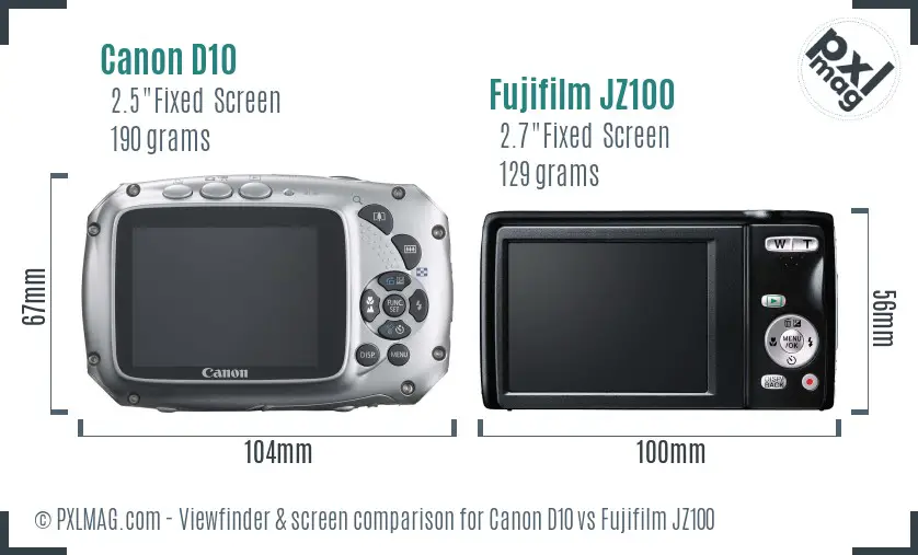 Canon D10 vs Fujifilm JZ100 Screen and Viewfinder comparison
