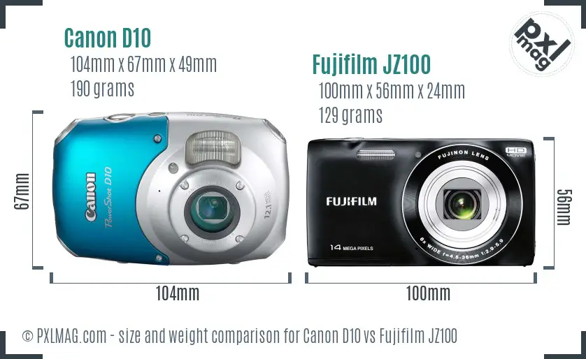Canon D10 vs Fujifilm JZ100 size comparison
